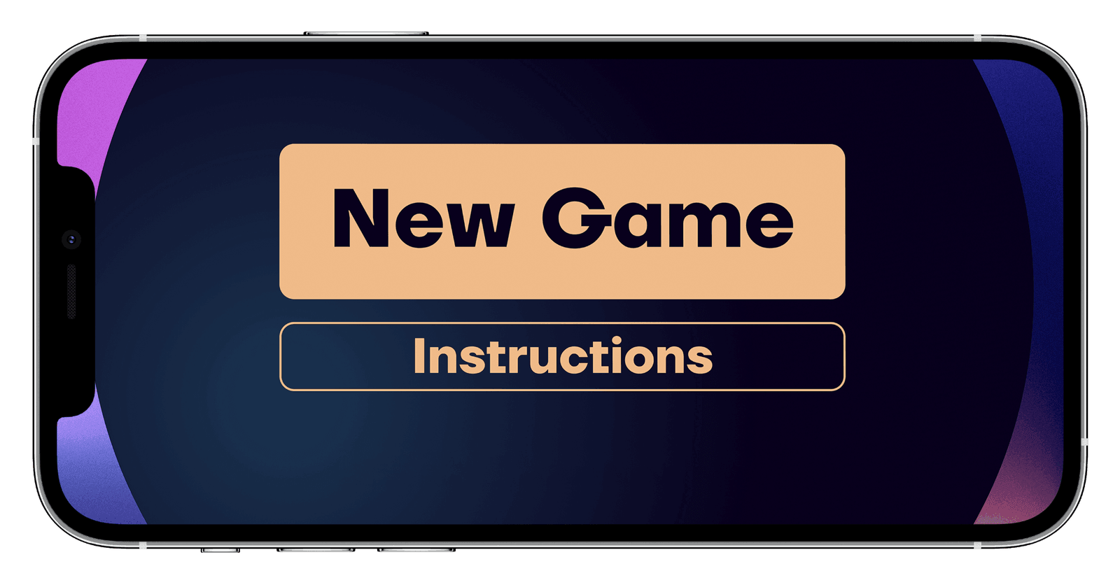 A phone held in landscape showing the controller menu with New Game and Instructions buttons