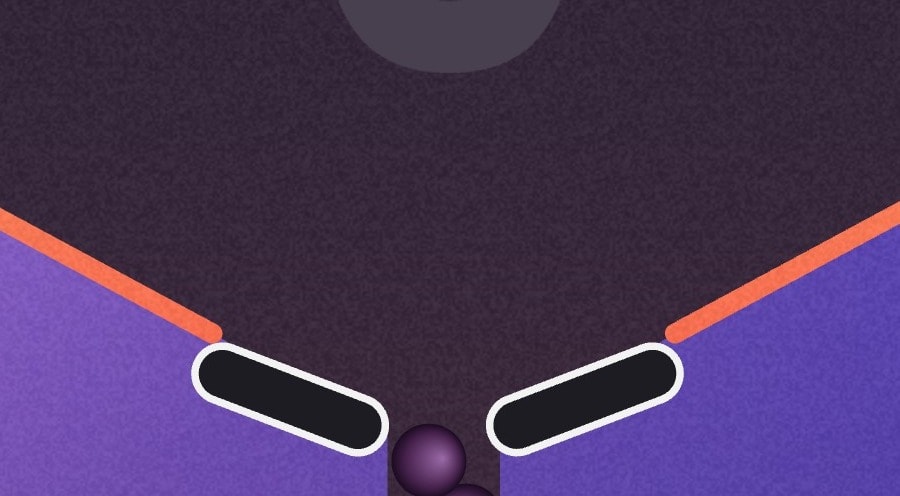 A ball falling between the two flippers at the bottom of the table